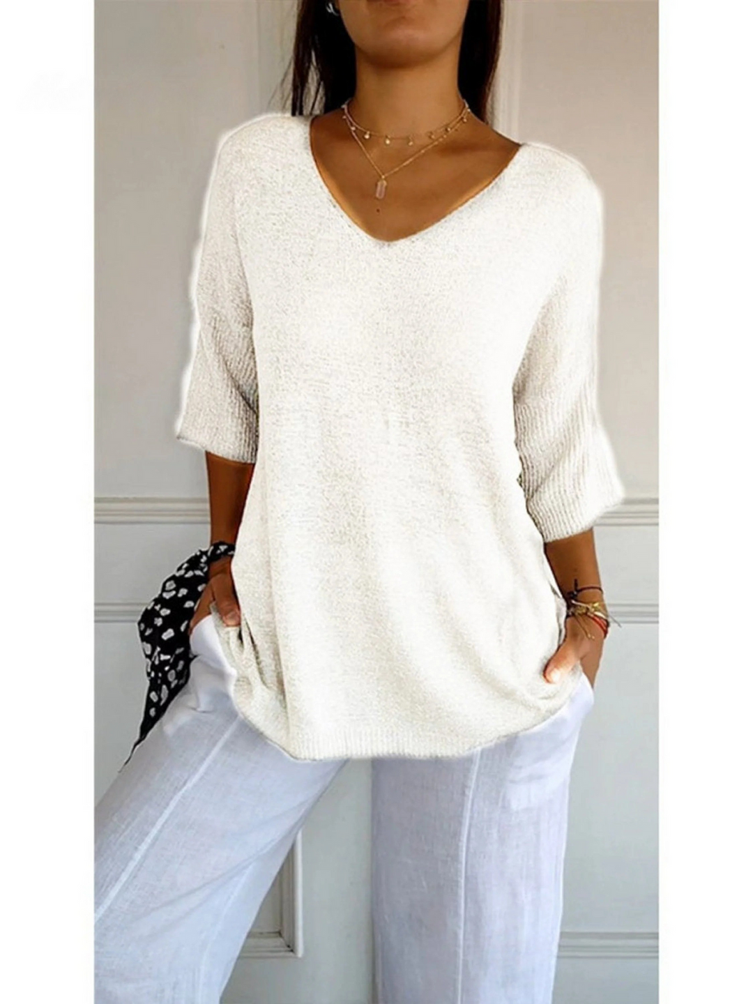 Clara – Knitted V-Neck Sleeve Top