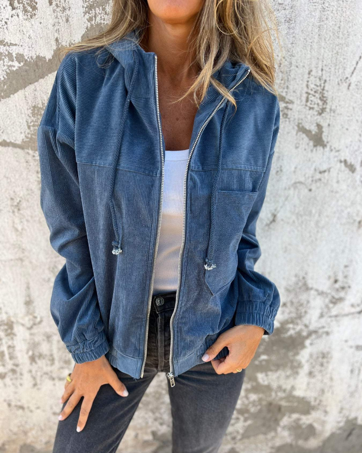 Dana™ - Hooded Corduroy Jacket With Zip