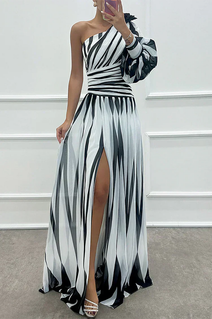Ophira | Elegant Striped Maxi Dress with One Shoulder