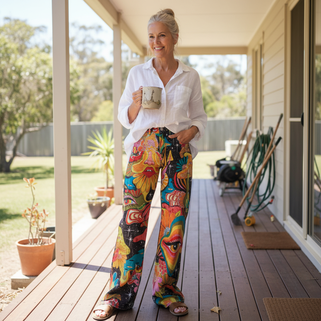 Gaia™ - Pantalon large en tons terre boho