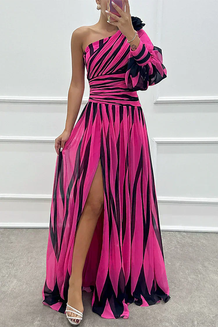 Ophira | Elegant Striped Maxi Dress with One Shoulder