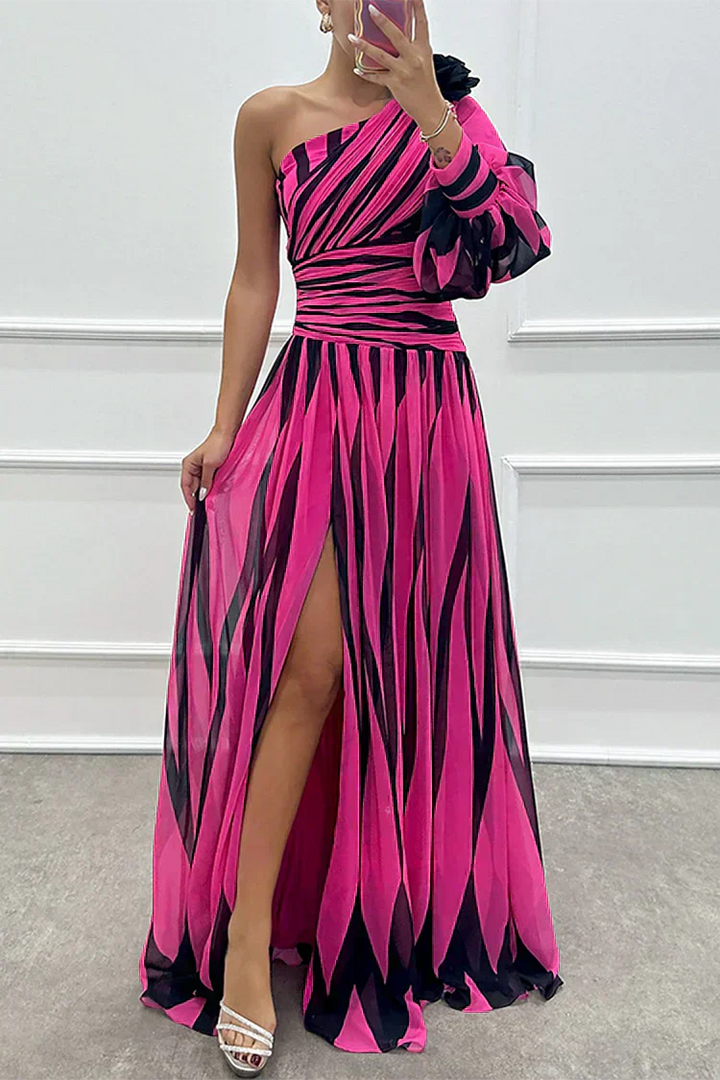 Ophira | Elegant Striped Maxi Dress with One Shoulder