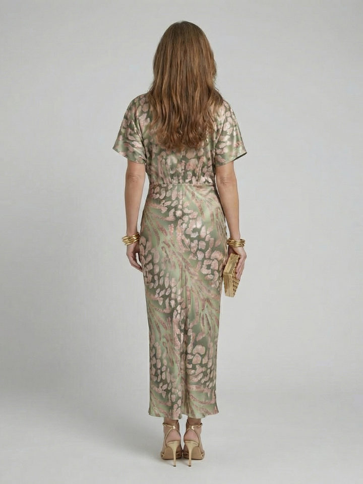 Delphine | Abstract Print V Neck Twist Waist Midi Dress