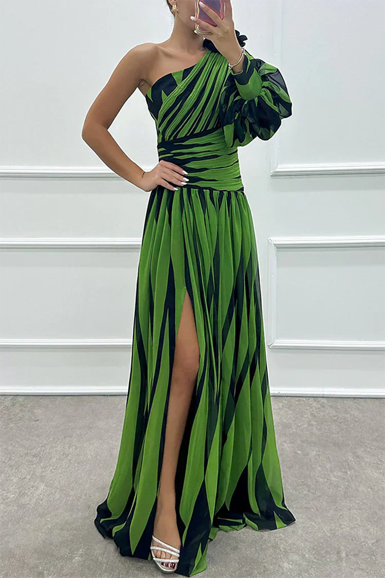 Ophira | Elegant Striped Maxi Dress with One Shoulder