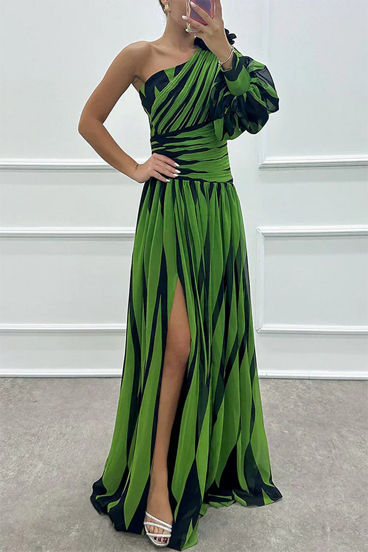 Ophira | Elegant Striped Maxi Dress with One Shoulder