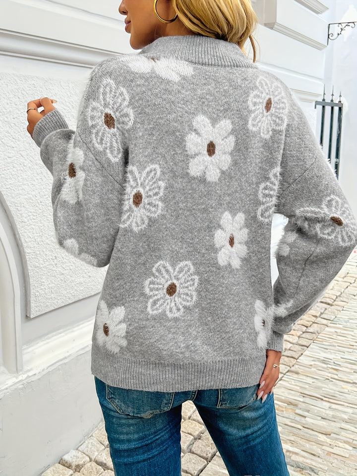 Maya Zip-neck pullover with floral pattern