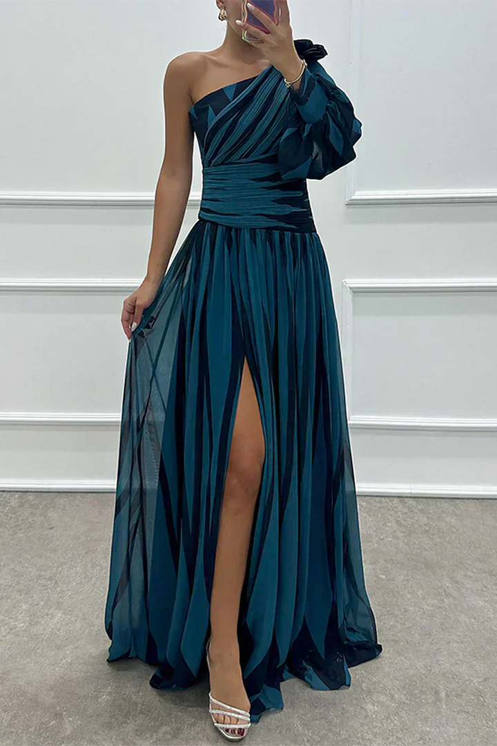 Ophira | Elegant Striped Maxi Dress with One Shoulder