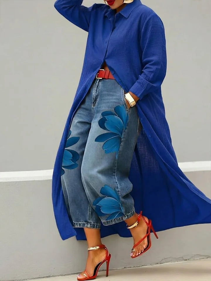 Belora - Embroidered Shirt and Wide-Leg Jeans