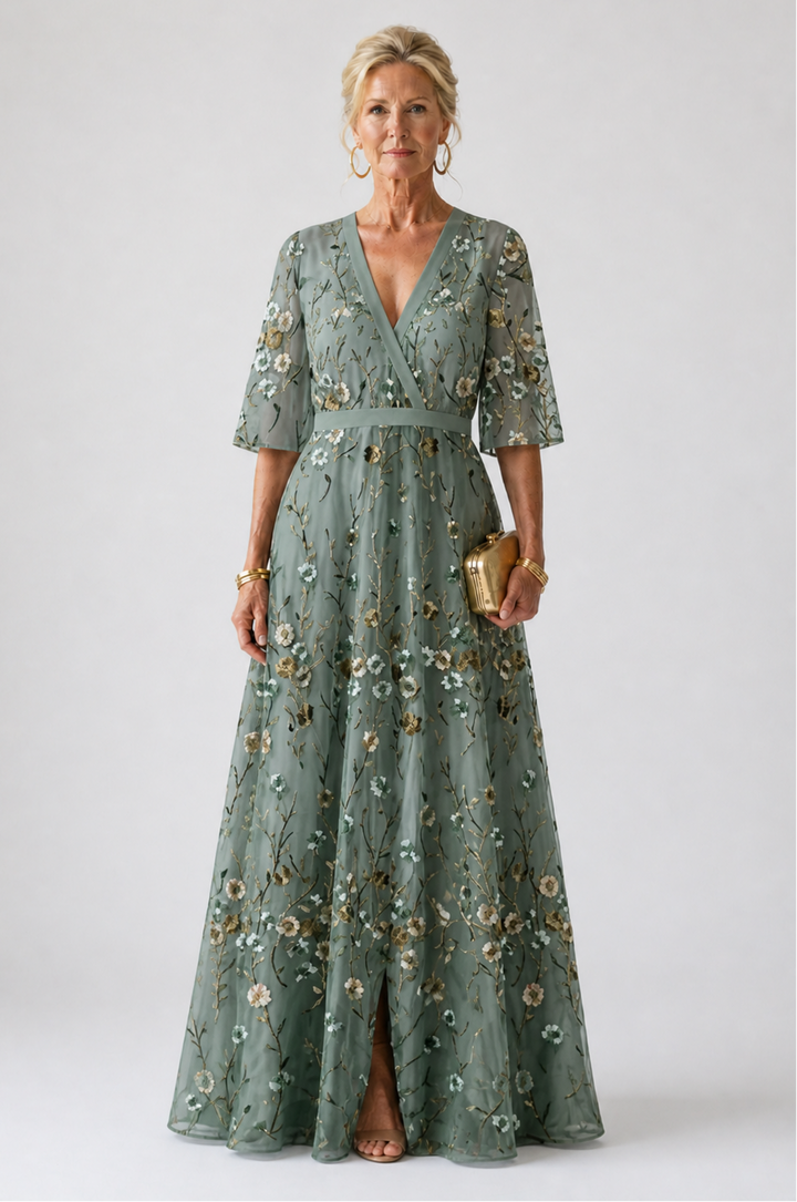 Coralie | Floral V Neck Short Sleeve Maxi Dress