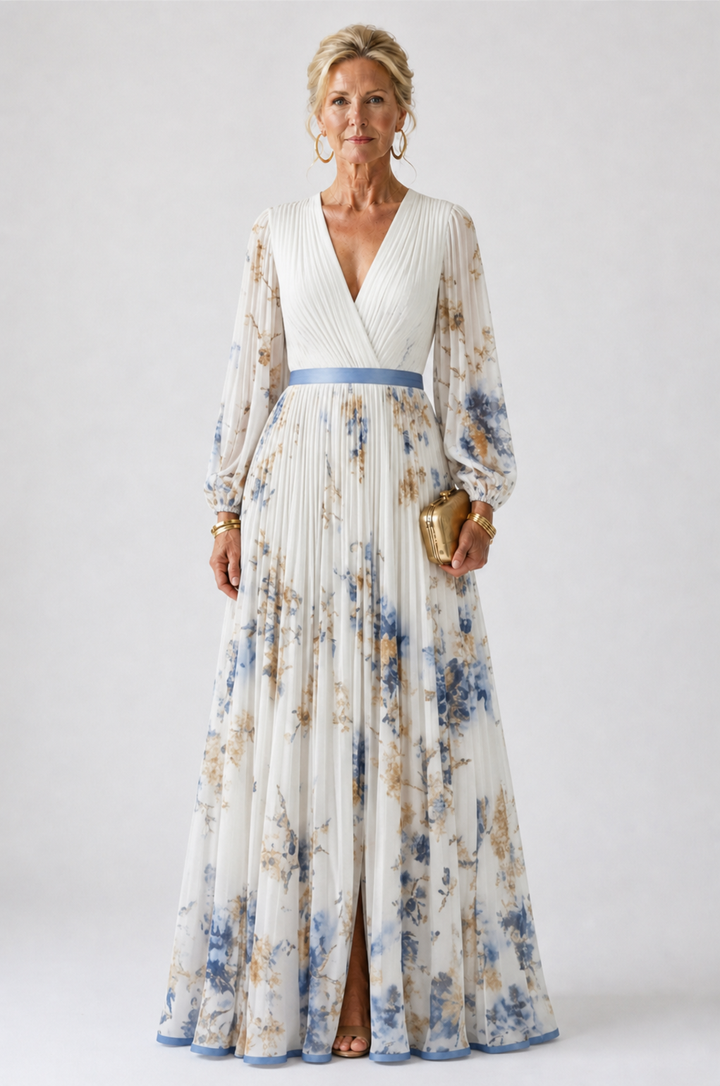 Genevieve | Long Sleeve V Neck Floral Maxi Dress