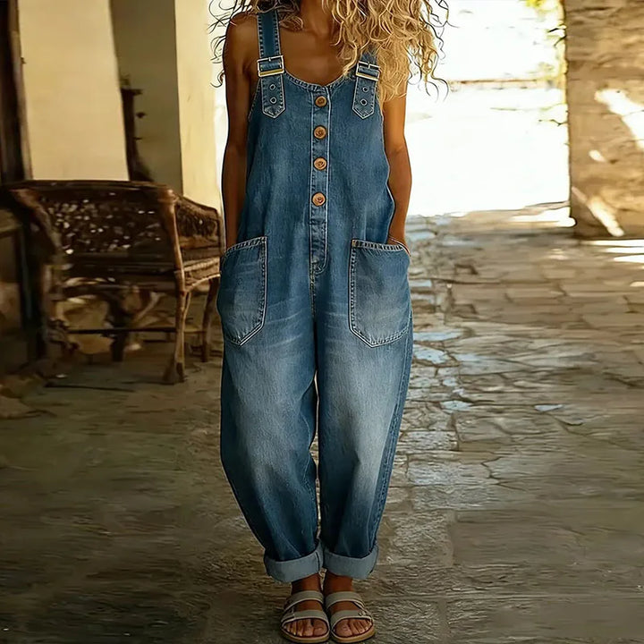 Carmen - Vintage Cotton Denim Jumpsuit with Adjustable Straps