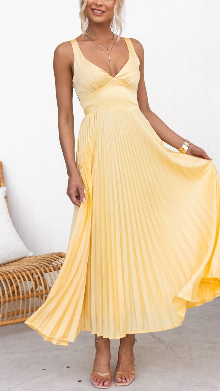 Clementine | Pleated V-Neck Maxi Dress