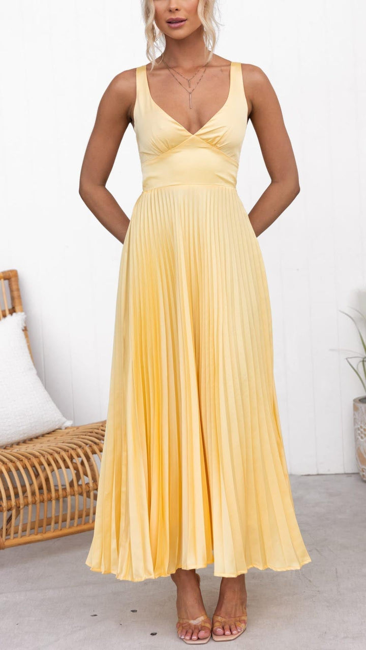 Clementine | Pleated V-Neck Maxi Dress