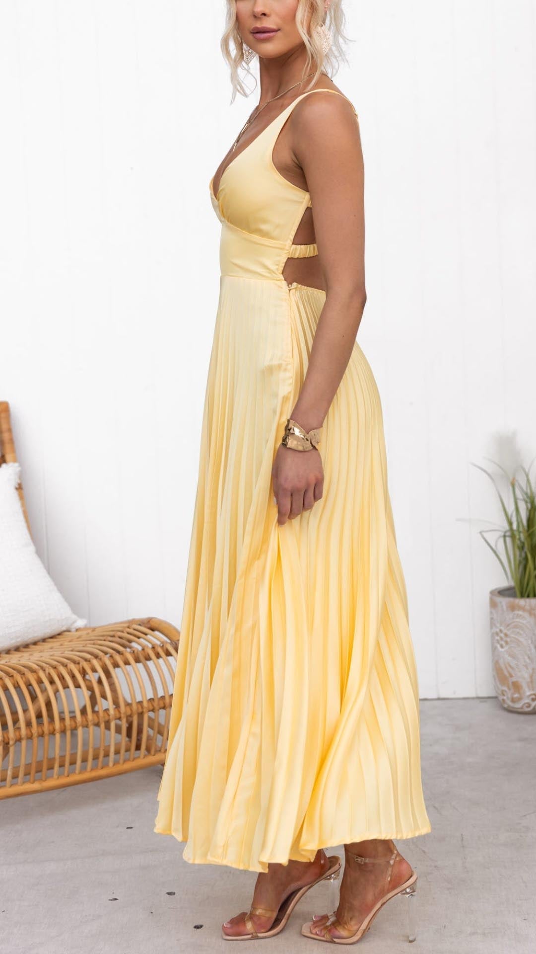 Clementine | Pleated V-Neck Maxi Dress