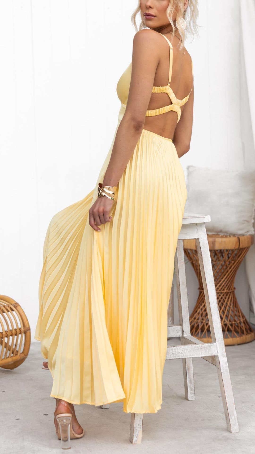 Clementine | Pleated V-Neck Maxi Dress