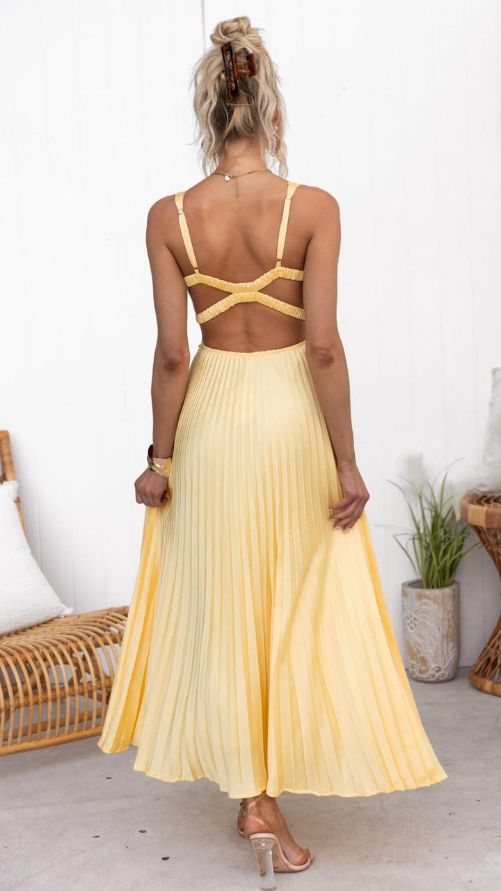 Clementine | Pleated V-Neck Maxi Dress