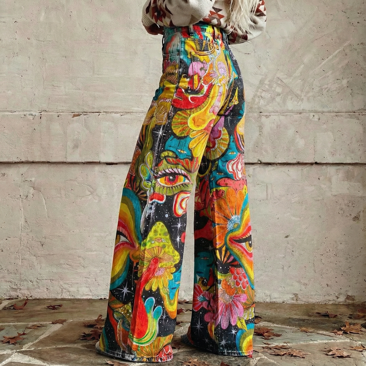 Gaia™ - Pantalon large en tons terre boho