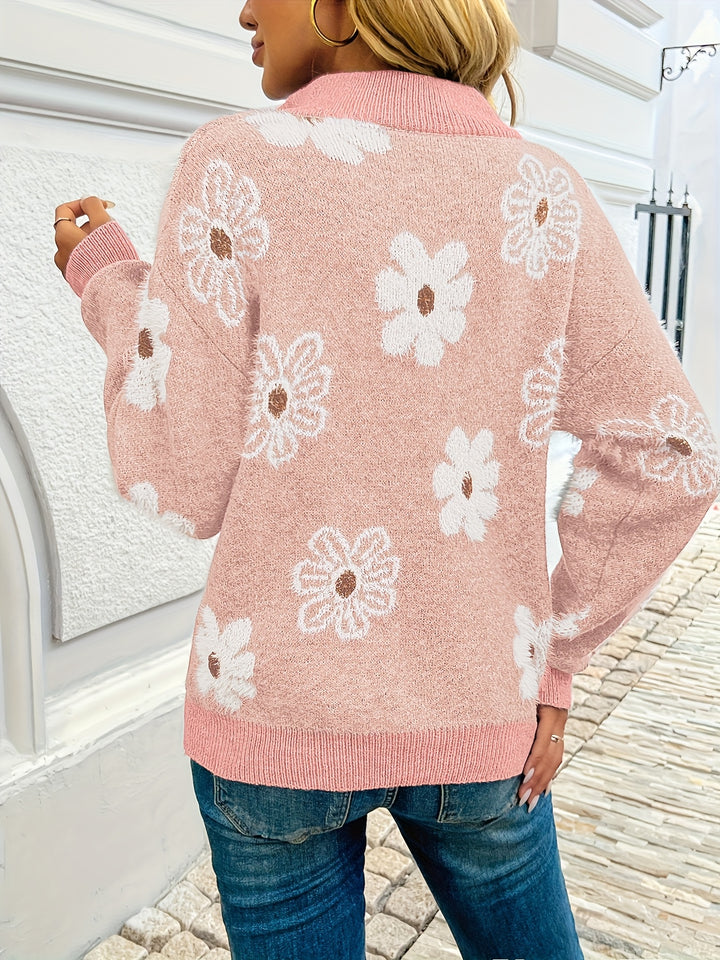 Maya Zip-neck pullover with floral pattern