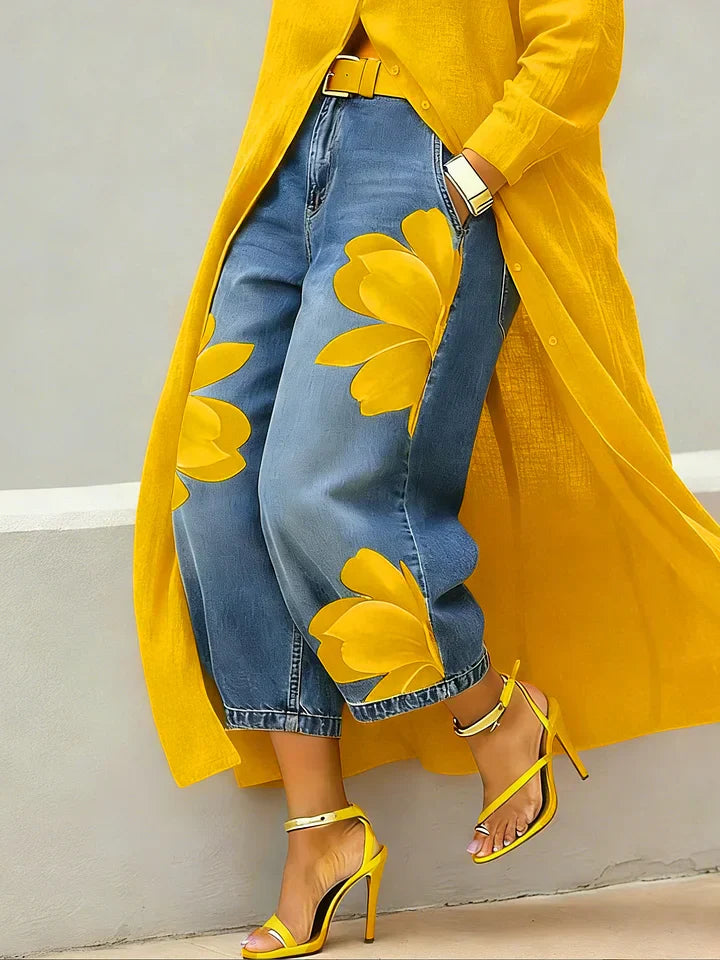 Belora - Embroidered Shirt and Wide-Leg Jeans