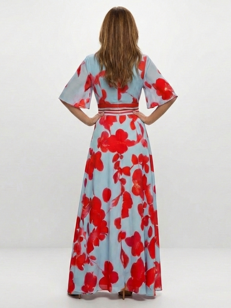 Matilda | V Neck Short Sleeve Floral Maxi Dress