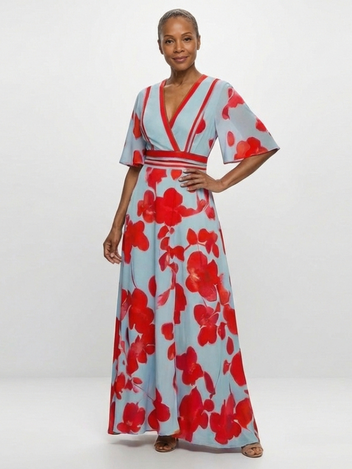 Matilda | V Neck Short Sleeve Floral Maxi Dress