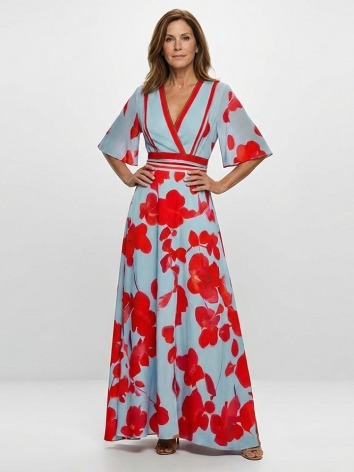 Matilda | V Neck Short Sleeve Floral Maxi Dress