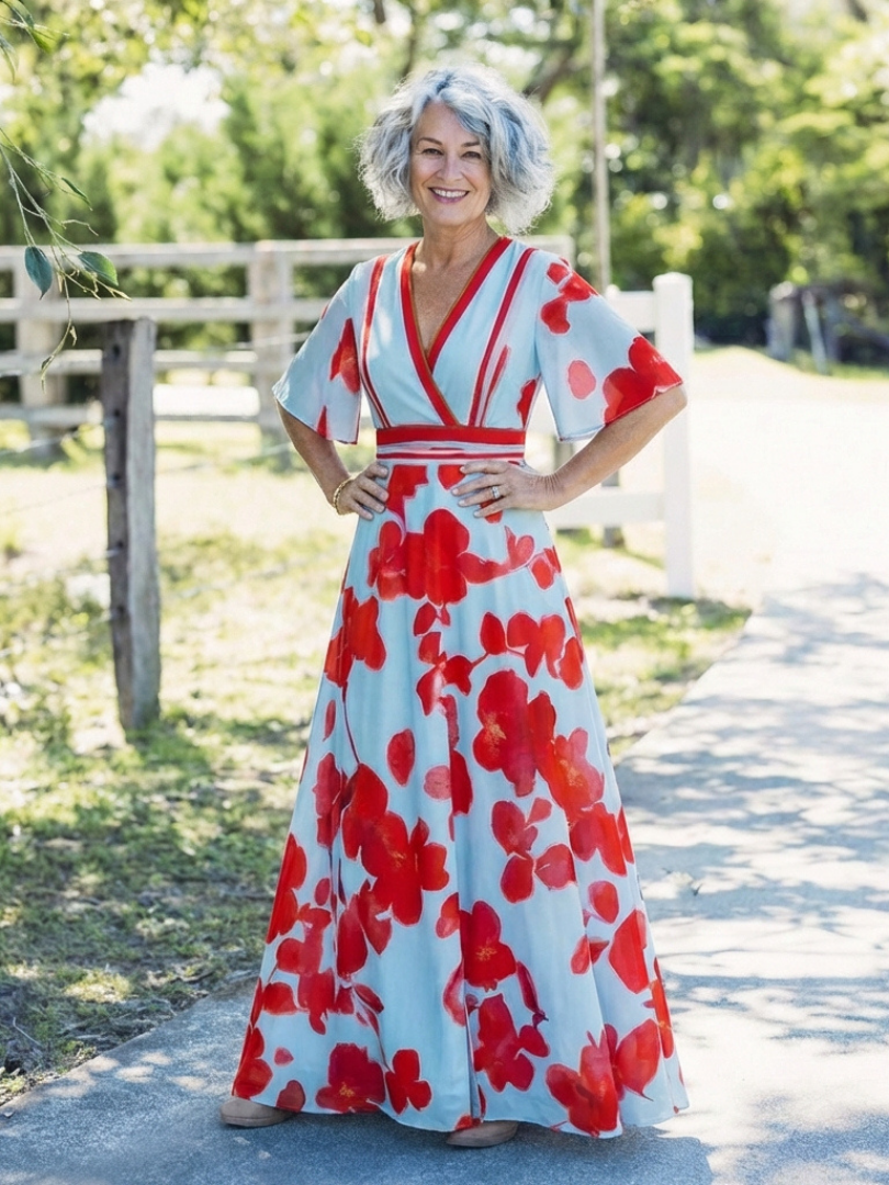 Matilda | V Neck Short Sleeve Floral Maxi Dress