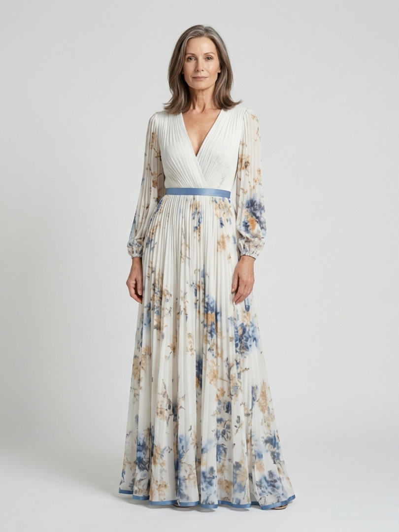 Genevieve | Long Sleeve V Neck Floral Maxi Dress