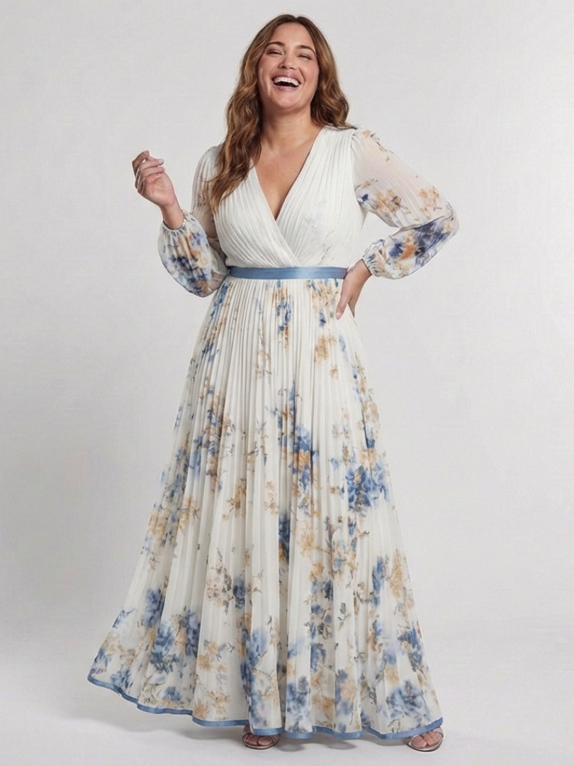 Genevieve | Long Sleeve V Neck Floral Maxi Dress