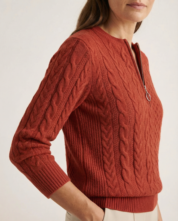 Rosalie™ - Cable Knit Half-Zip Jumper