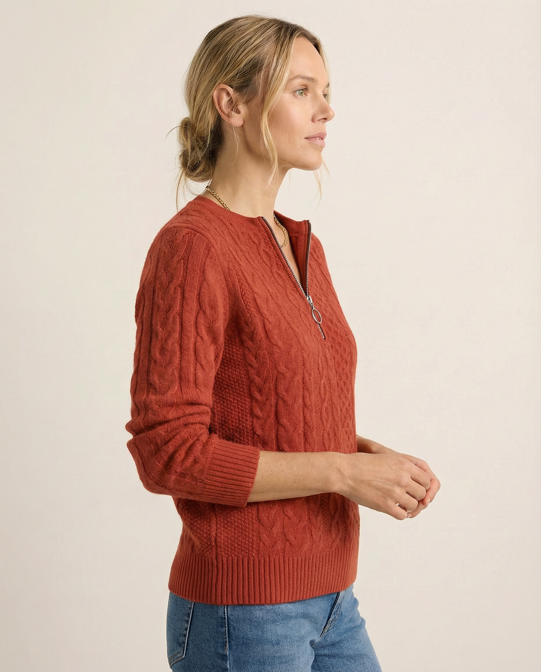 Rosalie™ - Cable Knit Half-Zip Jumper