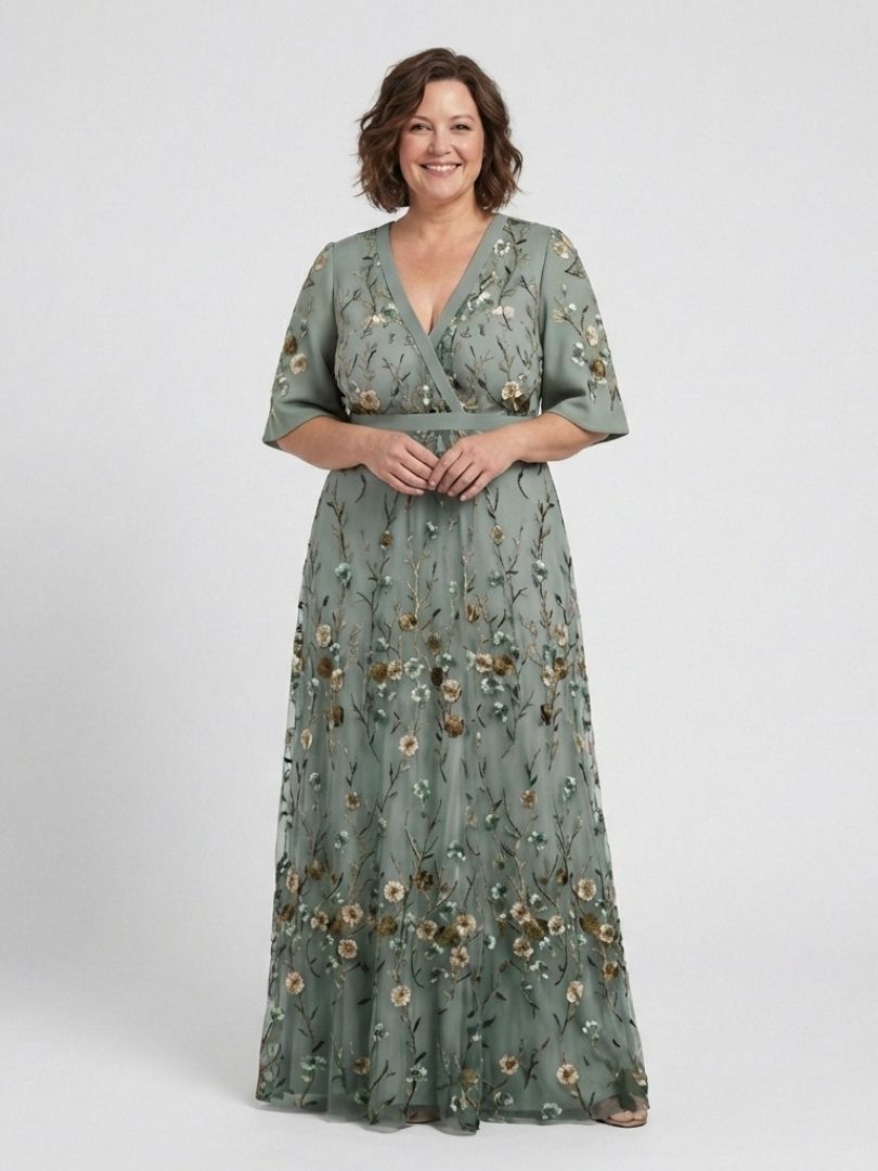 Coralie | Floral V Neck Short Sleeve Maxi Dress