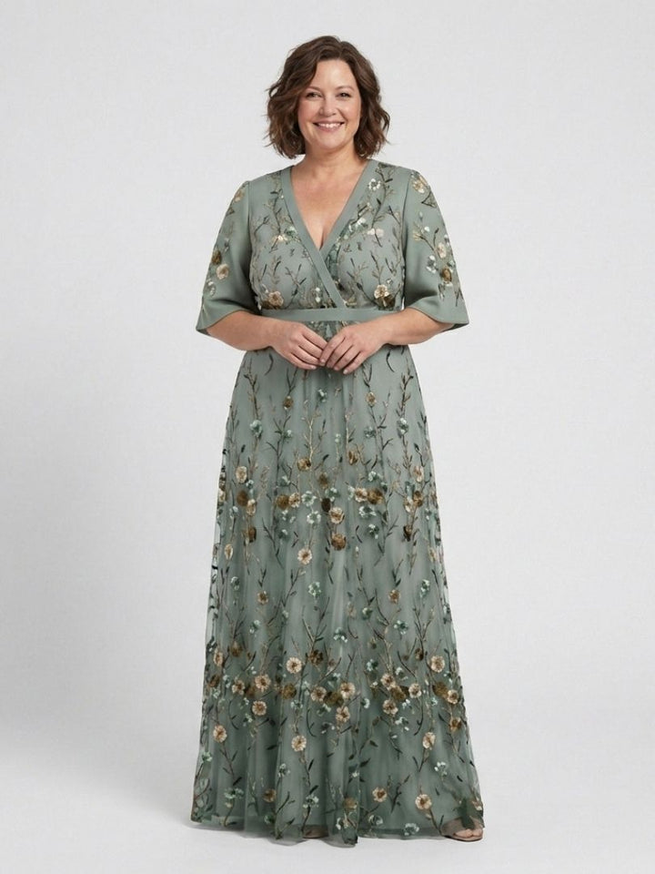 Coralie | Floral V Neck Short Sleeve Maxi Dress