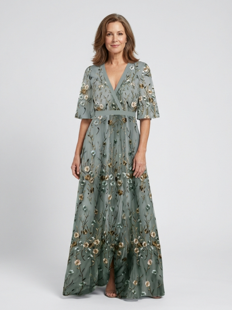 Coralie | Floral V Neck Short Sleeve Maxi Dress