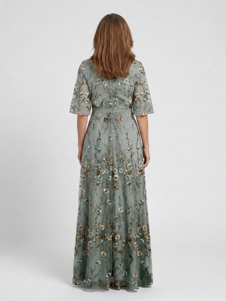 Coralie | Floral V Neck Short Sleeve Maxi Dress