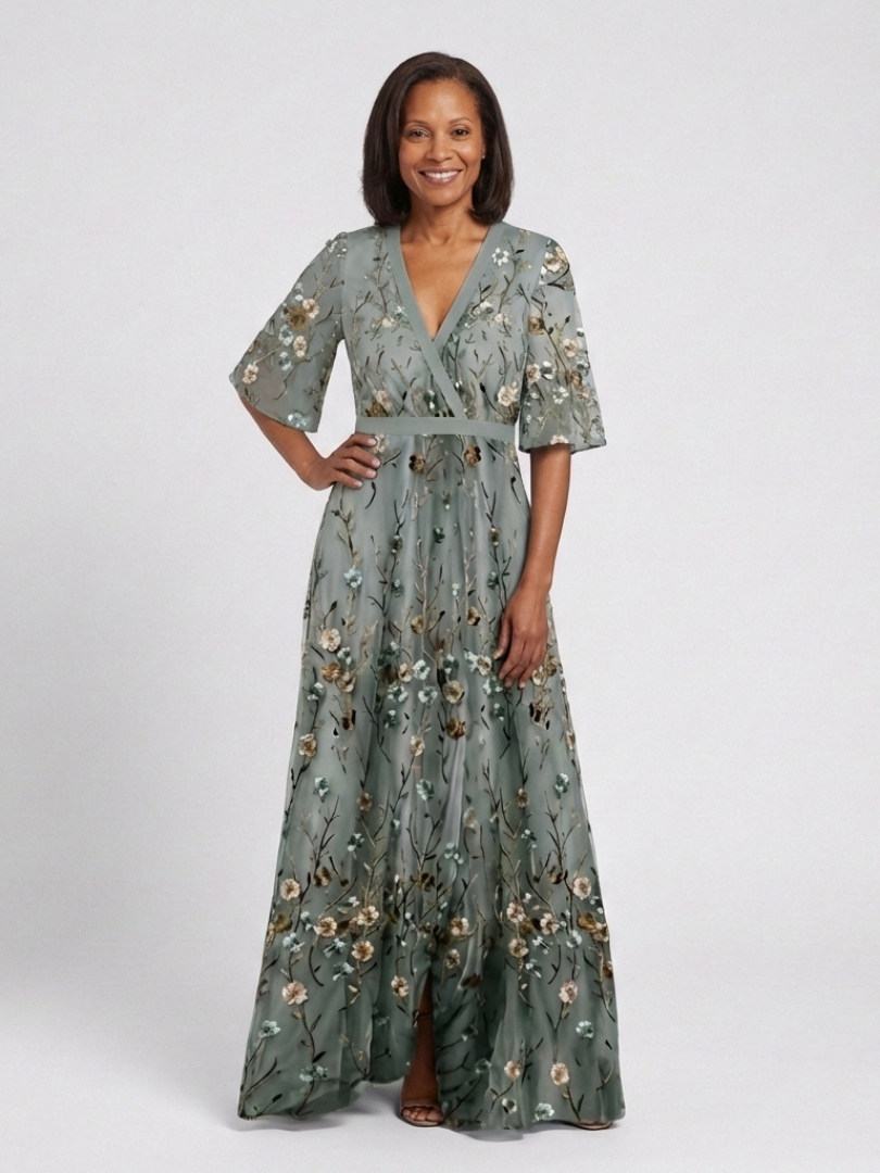 Coralie | Floral V Neck Short Sleeve Maxi Dress