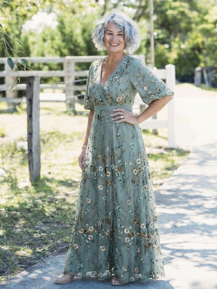 Coralie | Floral V Neck Short Sleeve Maxi Dress