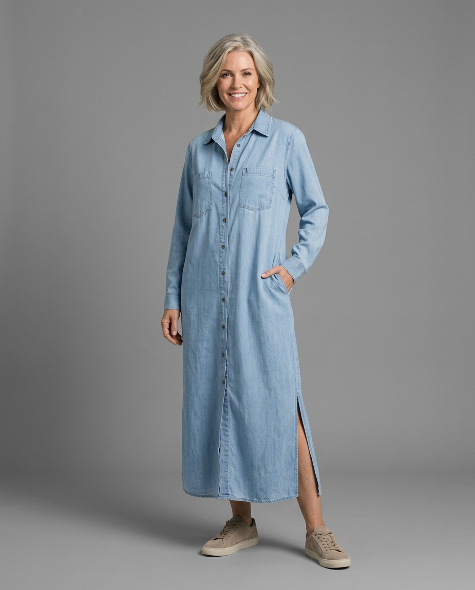 Wren denim maxi shirt dress - studio grey