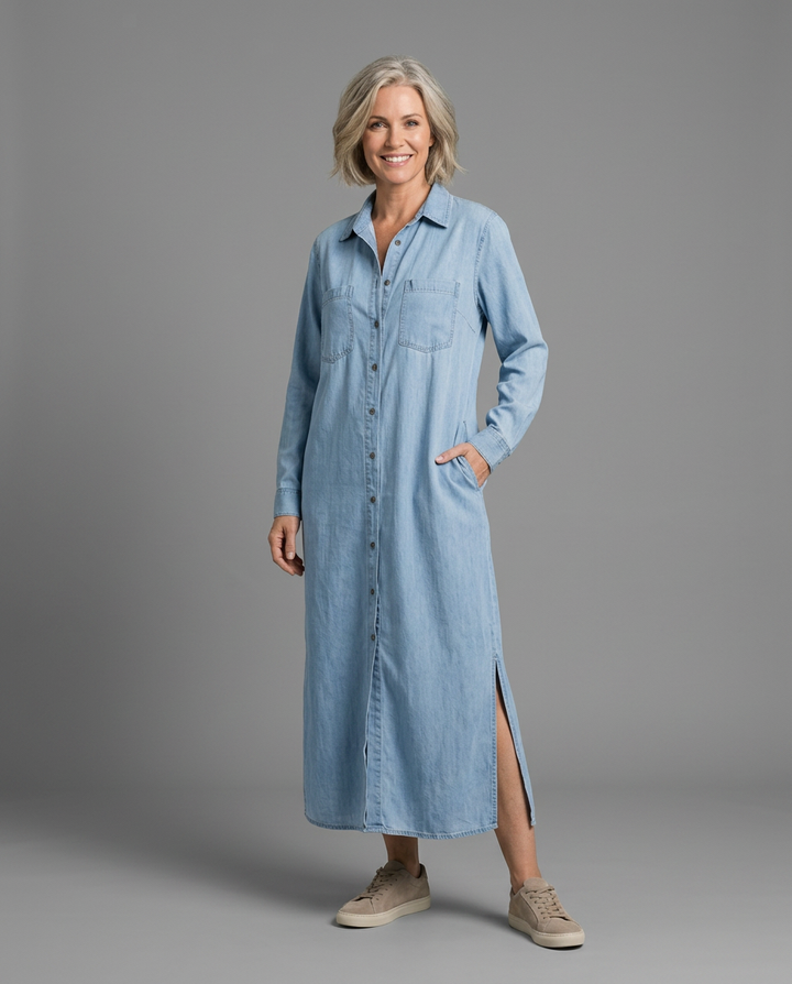Wren denim maxi shirt dress - studio grey