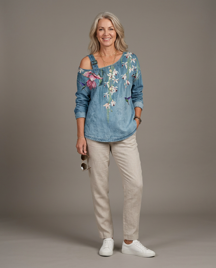 Danielle denim top - studio grey