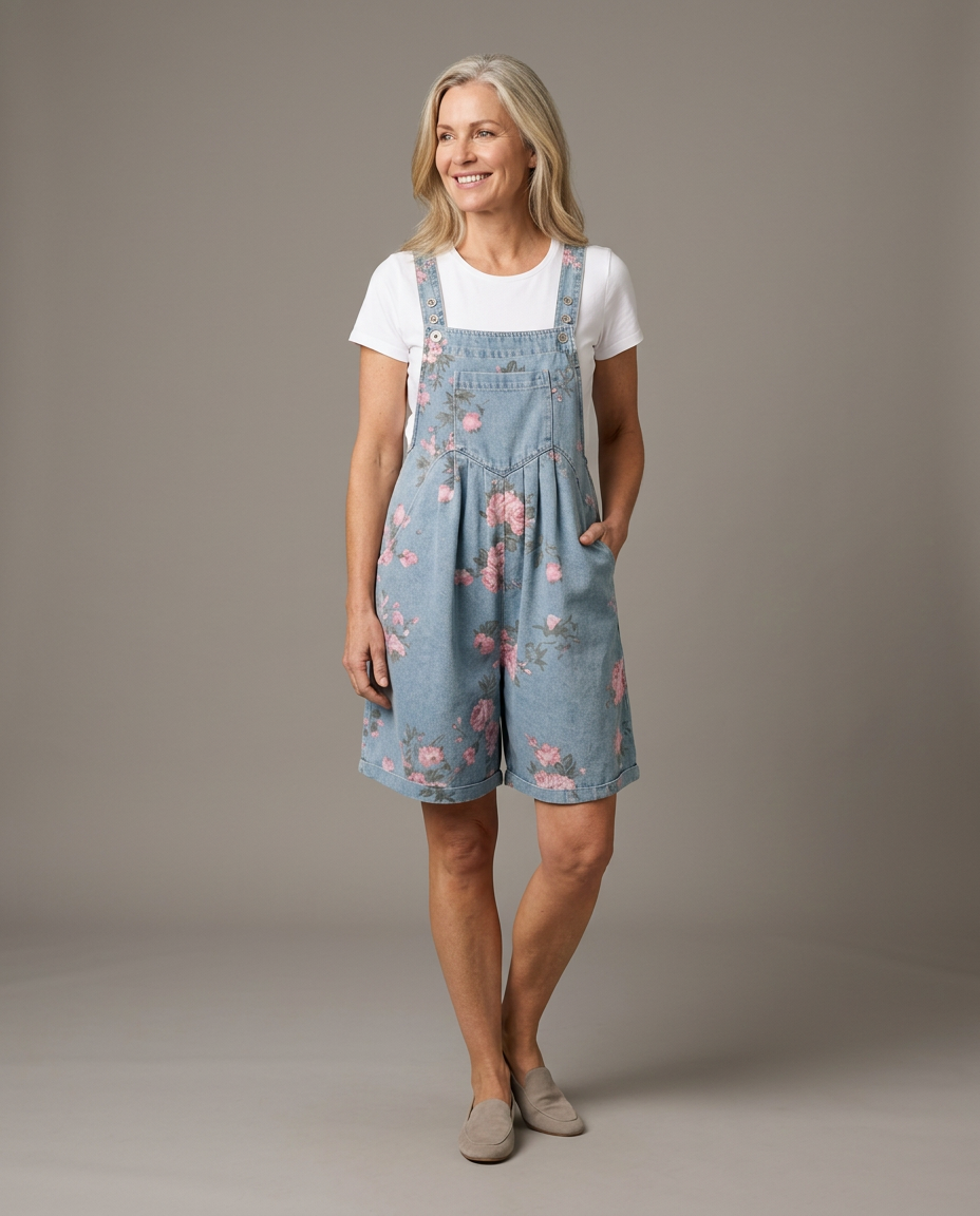 Adriana floral denim jumpsuit - studio grey