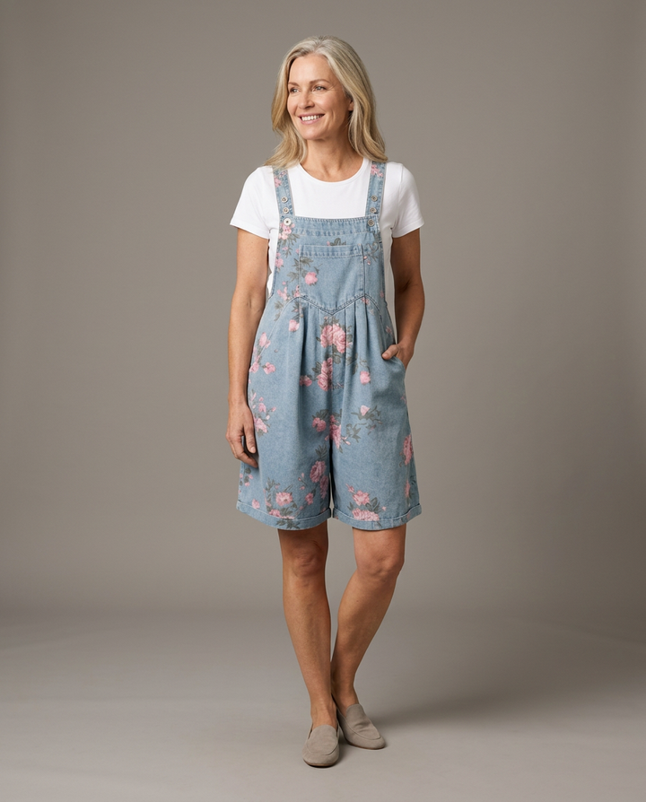 Adriana floral denim jumpsuit - studio grey