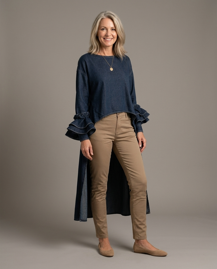 Ashley casual denim top shirt - studio grey