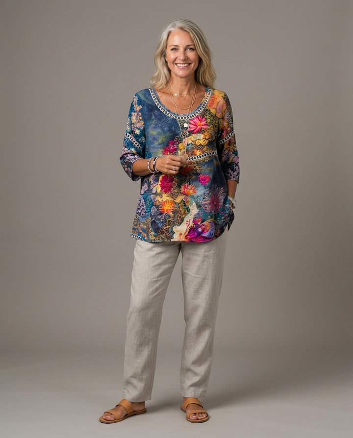 Nicole vintage floral denim blouse - studio grey