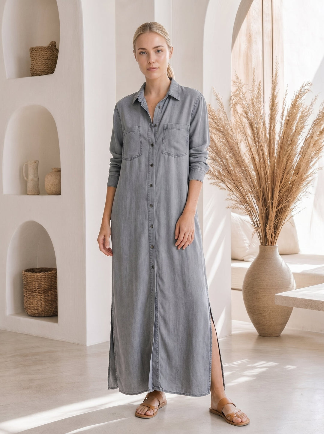 Wren™ – Denim Maxi Shirt Dress