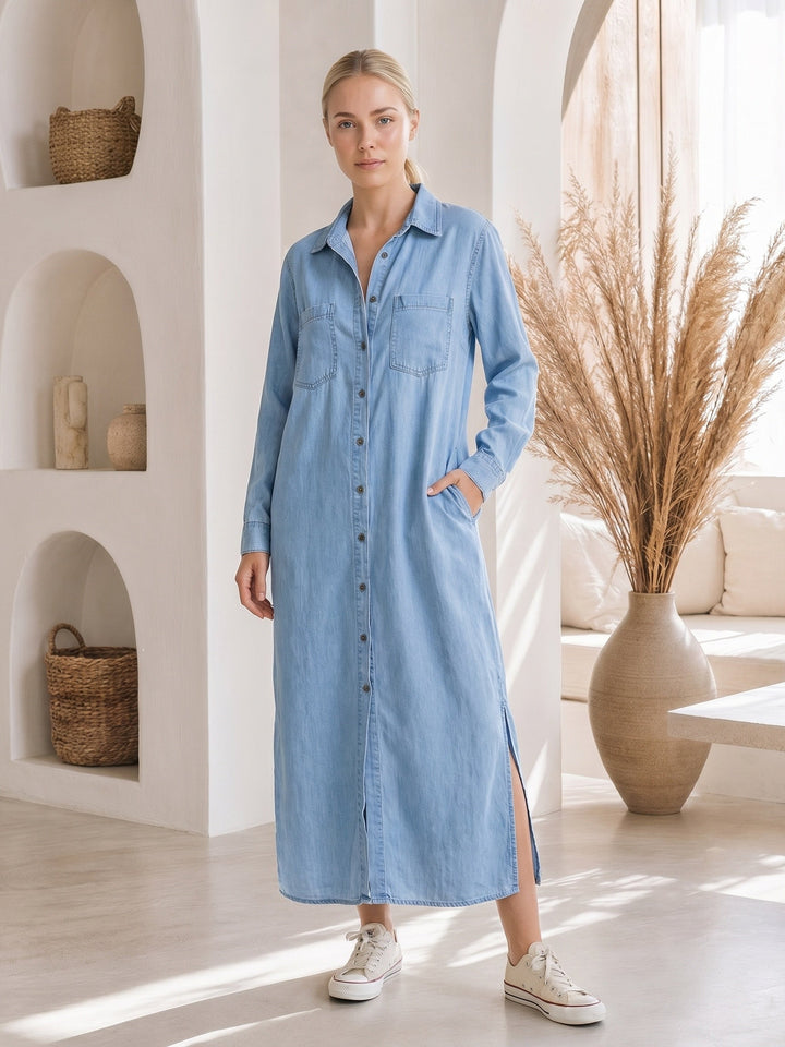 Wren™ – Denim Maxi Shirt Dress