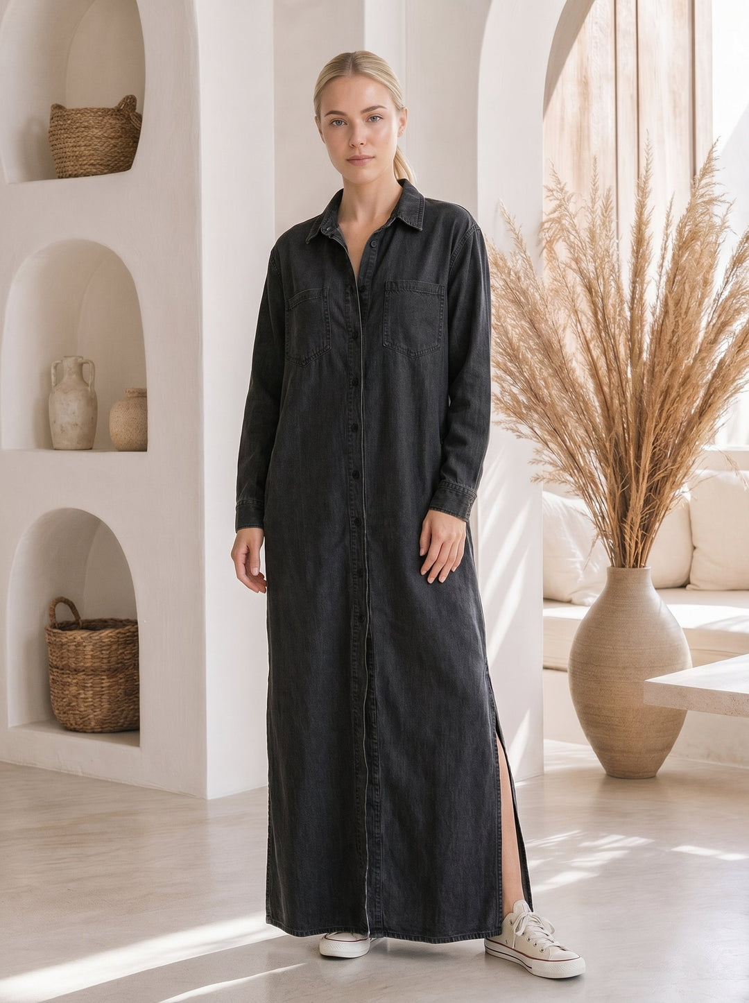 Wren™ – Denim Maxi Shirt Dress