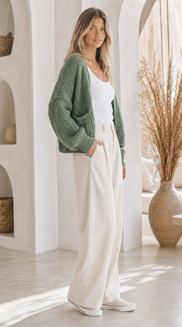 Evelyn Chunky Knit Cardigan - Forest