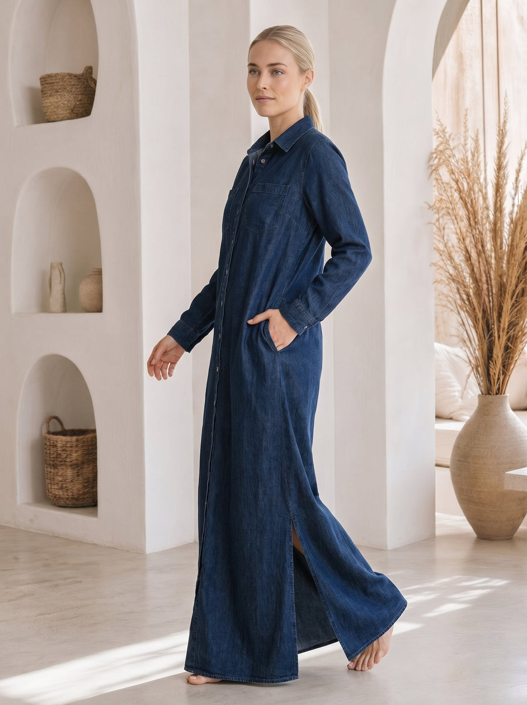 Wren™ – Denim Maxi Shirt Dress