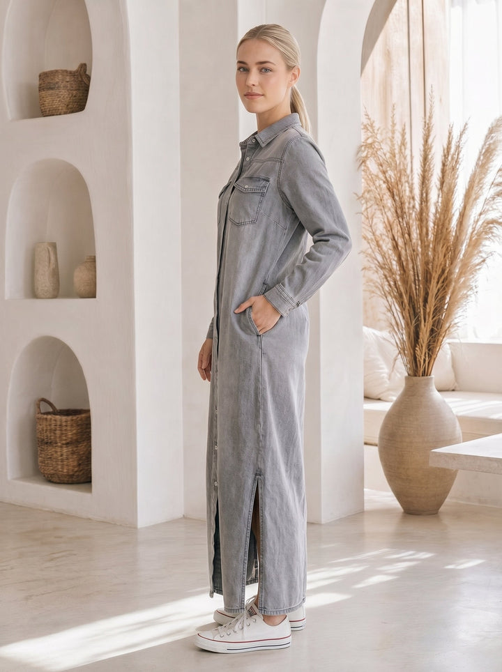 Wren™ – Denim Maxi Shirt Dress